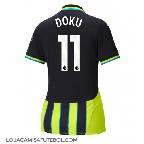 Camisa de Futebol Manchester City Jeremy Doku #11 Equipamento Secundário Mulheres 2024-25 Manga Curta